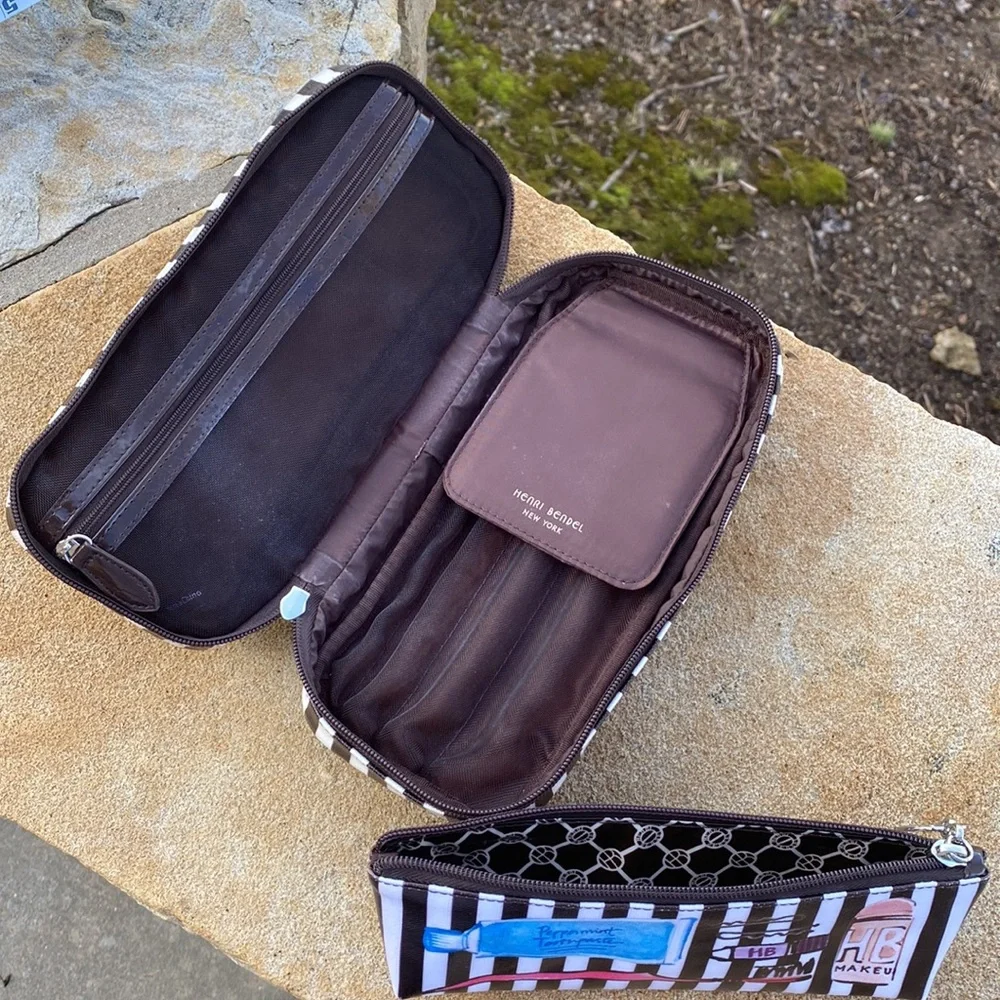 henri bendel Black and White Striped Cosmetic Bag Set